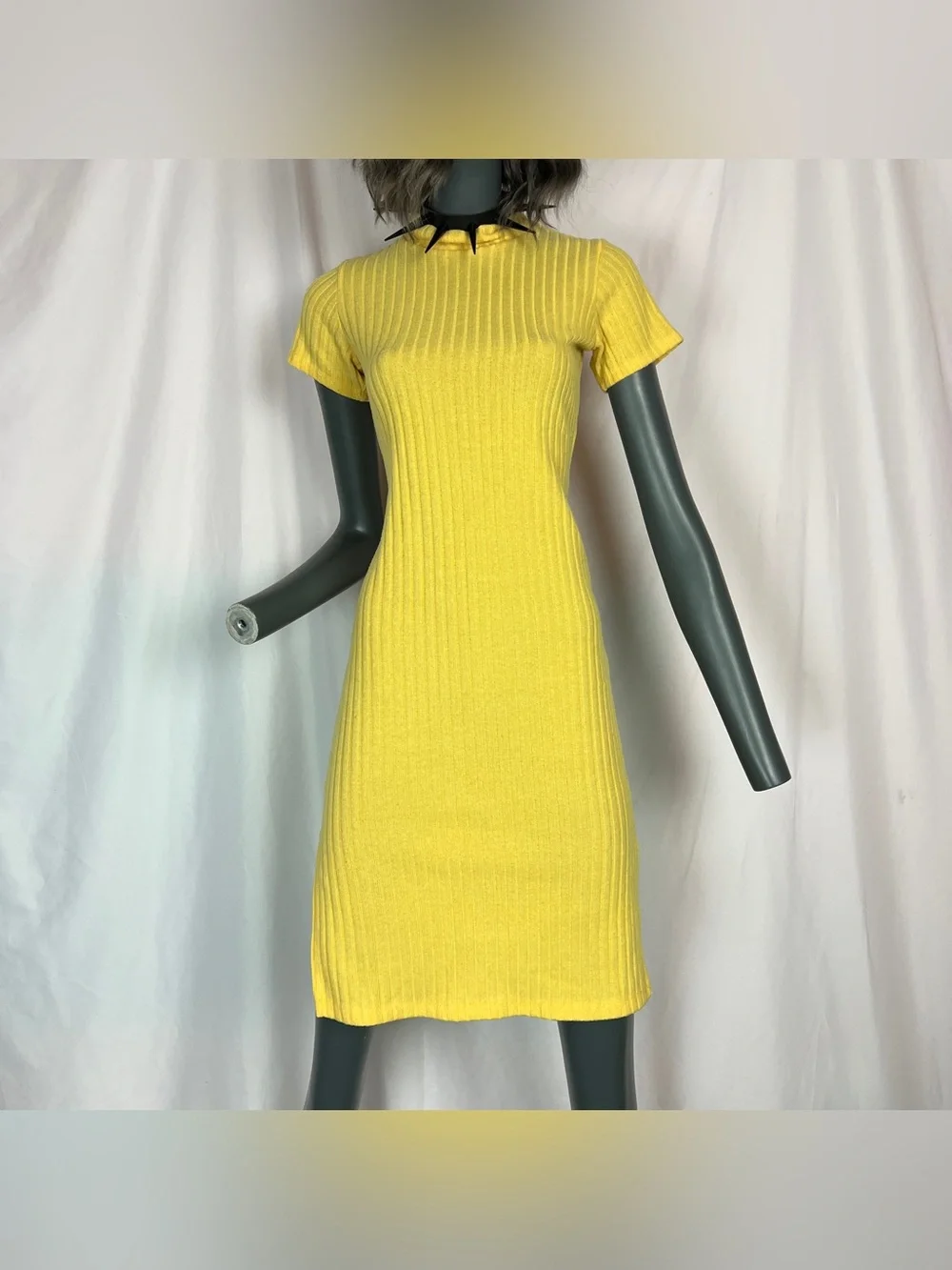 Vibrant Yellow Ribbed Knit T-Shirt Sweater Bodycon Dress